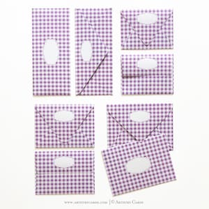 Purple Gingham | Envelopes & Liners | 10 in each pack | Sizes come in A2, A6, A7 and #10 patterned envelopes | Euro and square flap style