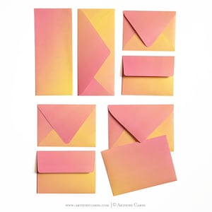 Vrai coucher de soleil | Enveloppes colorées | 10 dans chaque pack | Les tailles sont disponibles en enveloppes à motifs A2, A6, A7 et #10 | Style euro et rabat carré