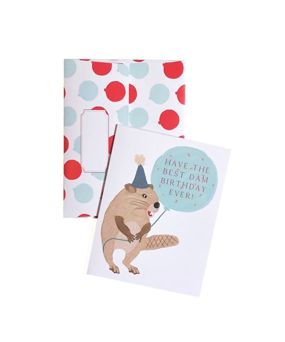 Birthday Greeting Card Birthday Beaver With Balloon | Etsy