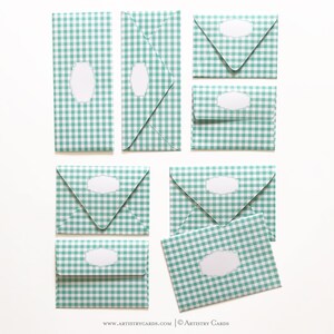 Mint Green Gingham | Envelopes & Liners | 10 in each pack | Sizes come in A2, A6, A7 and #10 patterned envelopes | Euro and square flap