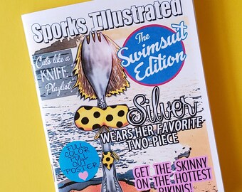 Sporks Illustrated: The Swimsuit Edition - a funny zine of comic style drawings of summertime sporks dressed in bikinis at the beach