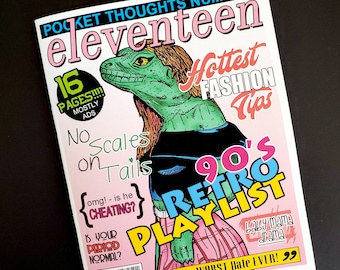 Pocket Thoughts #ELEVENTEEN - a zine with art, horoscopes, a quiz, hot fashion tips, model profile, Q&A, the worst dates ever, and more!