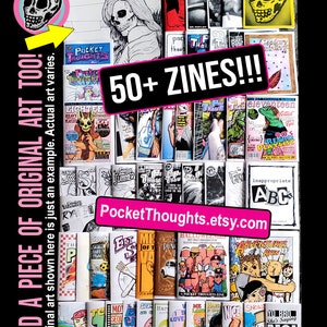 All The Zines Bundle of 50 zines Art, humor, comics, photography, poetry, rants, thoughts, games, & more Plus a piece of original art image 2