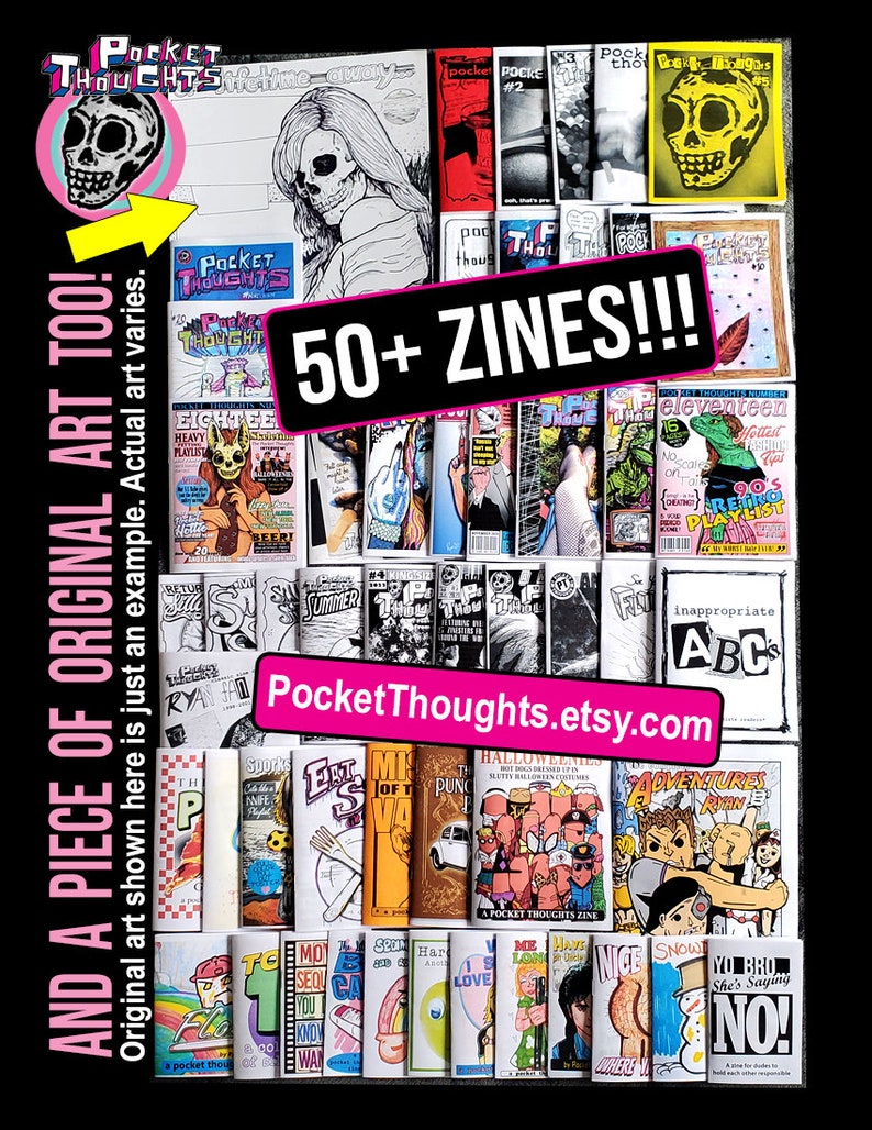 All The Zines Bundle of 50 zines Art, humor, comics, photography, poetry, rants, thoughts, games, & more Plus a piece of original art image 2