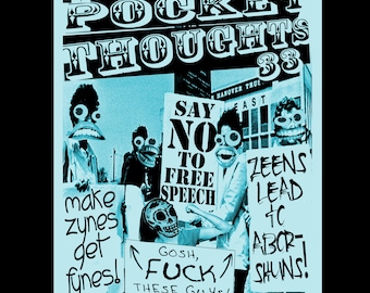 Pocket Thoughts Zine #33: Retro Art, Comix, Collage on Blue Paper