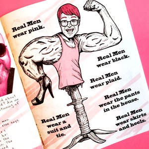 Real Men Wear Pink a Pocket Thoughts zine of positive affirmations, ideas, & thoughts about inclusivity in masculinity w/ comic style art image 2