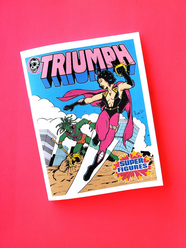Triumph Super Figures mini comic zine homage and tribute to vintage 1980s mini comix that came in superhero action figure toys image 1
