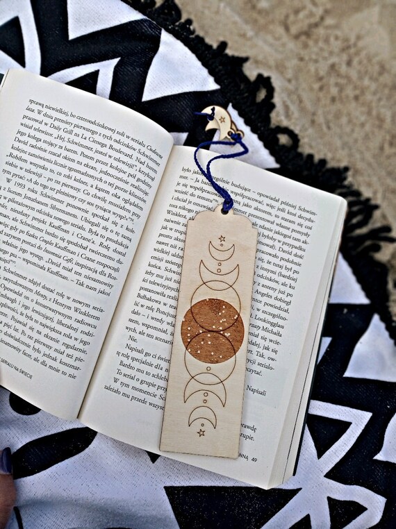 Bookmark Lunar Bookmark Line art Moon phases Wood Etsy