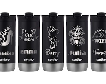 Contigo SnapSeal Insulated Stainless Steel Travel Mug, Personalized Laser Engraved 16oz, Black color
