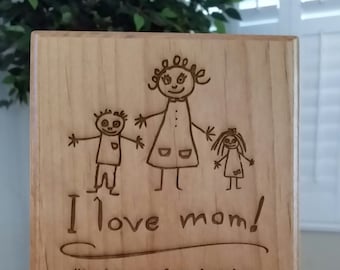 Child Artwork Engraved Plaque, Kid's Drawing Keepsake, Mothers Day, Fathers Day, Grand Parents Day, Teacher Appreciation Gift, 3 Sizes