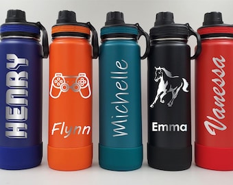 24oz Personalized Laser Engraved, Thermoflask, Leak Proof Wide Mouth Easy Carry Loop Spout, add logo / sport team / character/FREE SHIPPING