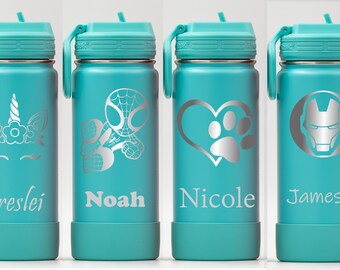 16oz Personalized ThermoFlask Stainless Steel Water Bottle, Permanent Laser Engravings, Youth, Kids