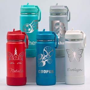 16oz Personalized ThermoFlask Stainless Steel Water Bottle, Permanent Laser Engravings, Youth, Kids