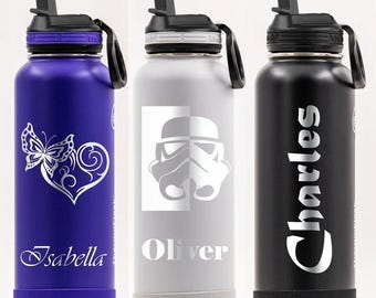 40oz Personalized Laser Engraved Sport Straw lid Water Bottle Thermoflask Stainless Stee, FREE SHIPPING