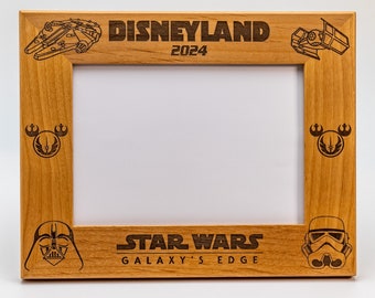 Personalized Star Wars Picture Frame, Galaxy's Edge Disneyland or Disney World, Engraved Alder Wood Picture Frame.