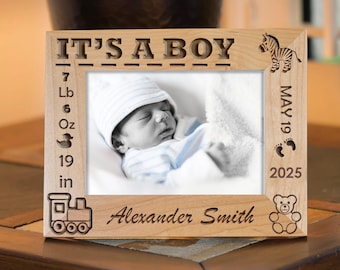 Birth Annoucement, Baby, Personalized Picture Frame, Custom Gift, 5x7, Laser Engraved Solid Wood, FAST AND FREE Shipping
