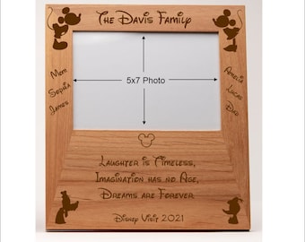 Personalized Picture Frame, Disneyland Disneyworld Disney, 4x6 and 5x7, Extra large laser engraved area, Free Shipping