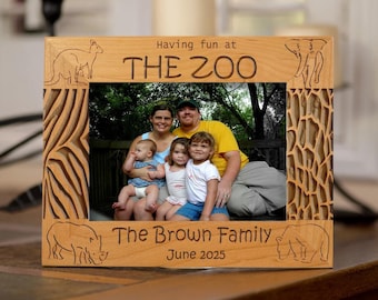 Personalized Picture Frame, Custom Gift, 5x7, Vacation, Family, Zoo, Laser Engraved on Solid Wood, FAST AND FREE Shipping