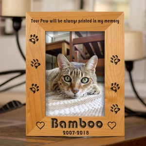 Cat, Pet. Personalized 5x7 Picture Frame, Custom Gift, Laser Engraved on Solid Wood (Red Alder), FAST AND FREE Shipping