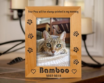 Cat, Pet. Personalized 5x7 Picture Frame, Custom Gift, Laser Engraved on Solid Wood (Red Alder), FAST AND FREE Shipping