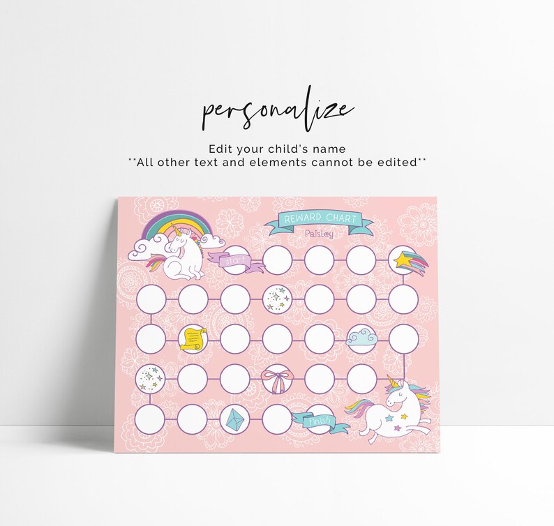 unicorn reward chart printable chore chart personalized etsy