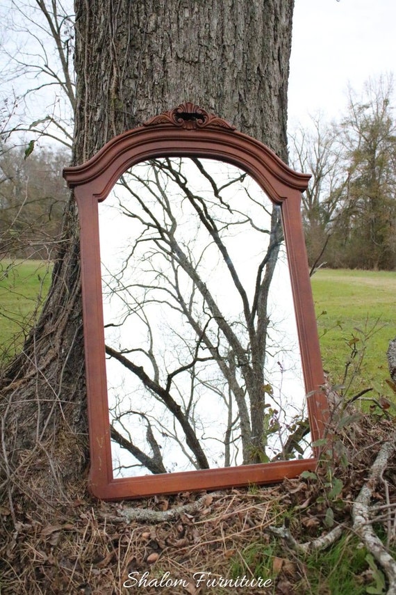 Beautiful vintage solid wood hanging mirror, ready for customization!