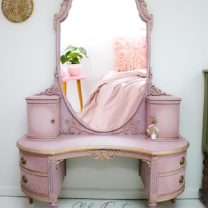 Sold!example of my work !Jacobean vanity Solid Wood and Hand Carved Details - ,Over Four Foot Oval Mirror, Original Gold Hardware