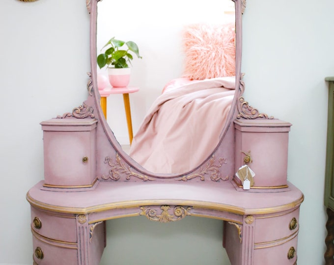 Antique Art Deco Vanity With Mirror. Painted Makeup Station. Etsy