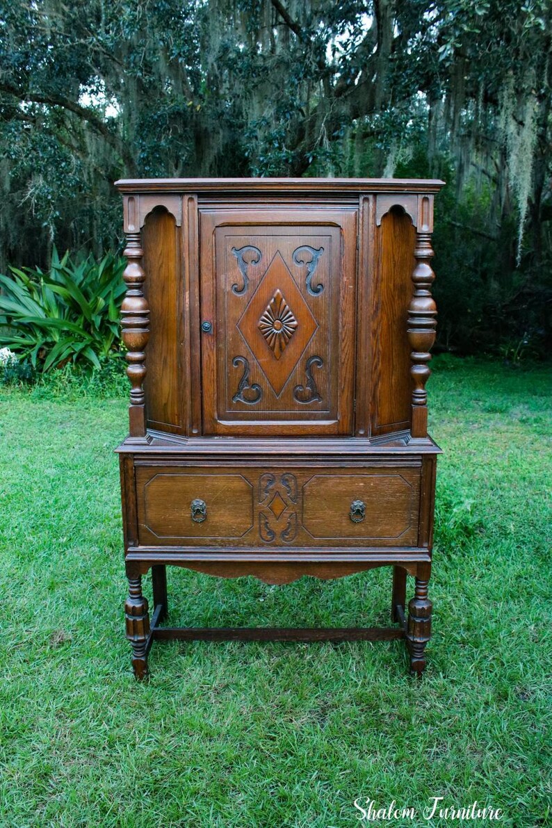 Jacobean style buffet hutch and dining chairs dining room Etsy