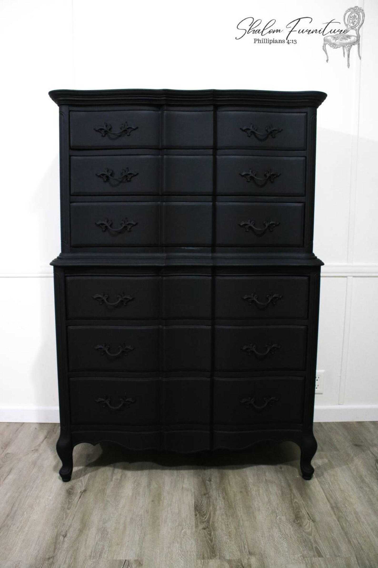 Sold Solid Black French Provincial Dresser Tall Boy With Etsy