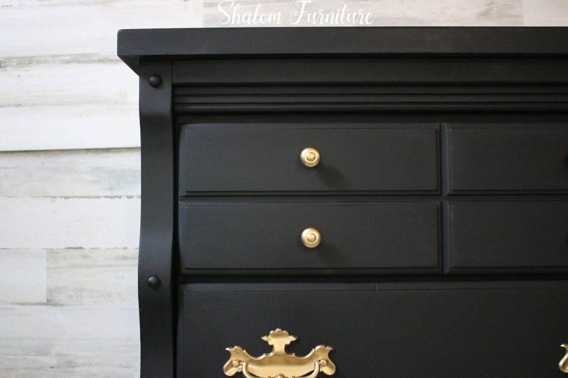 Solid black tall boy dresser bedroom furniture gold knobs Etsy