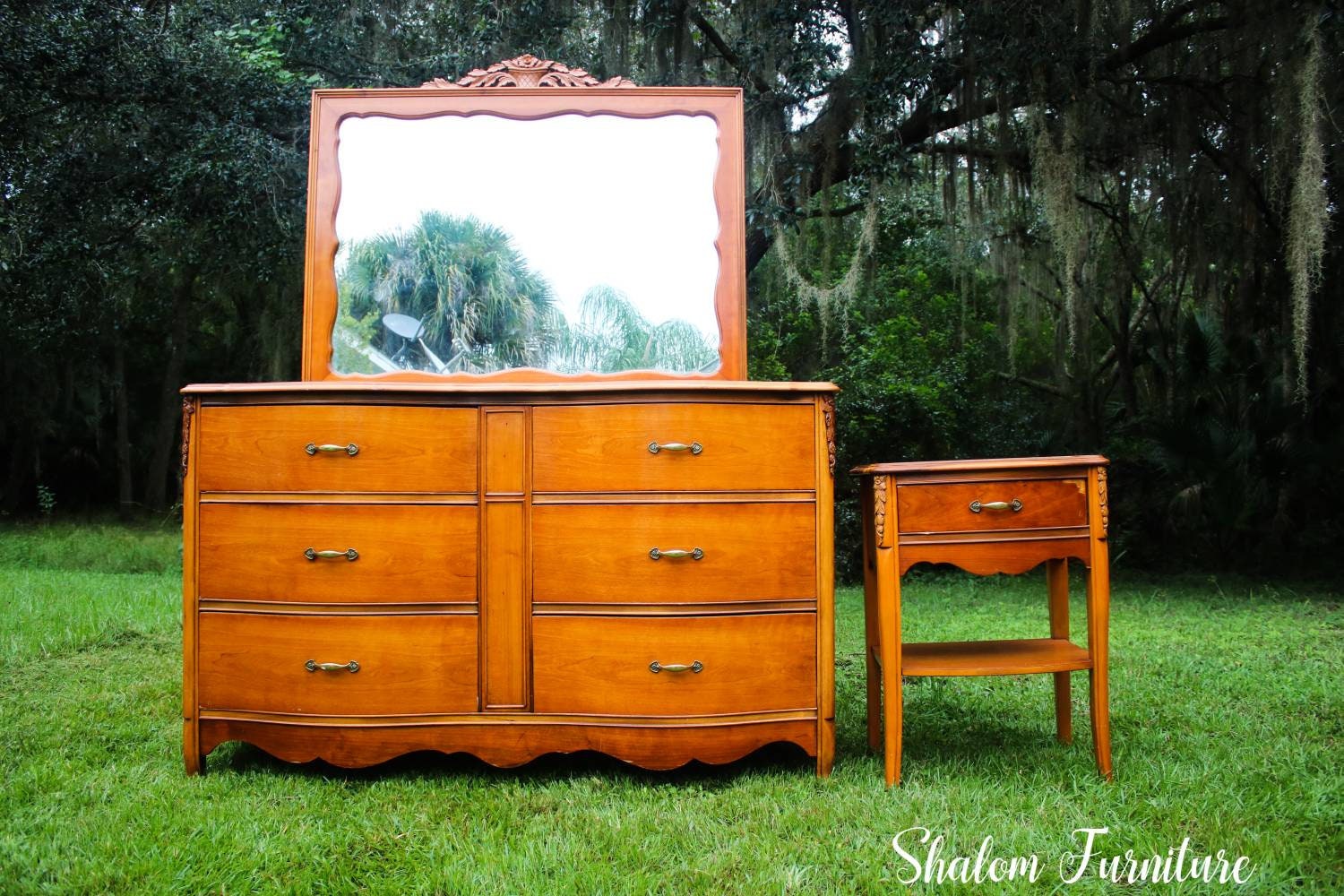 Vintage french provincial victorian bedroom set dresser mirror full