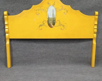 Custom Yellow King Headboard - High-Quality Wood with Intricate Hand-Painted Landscape Design, cottage decor and furniture
