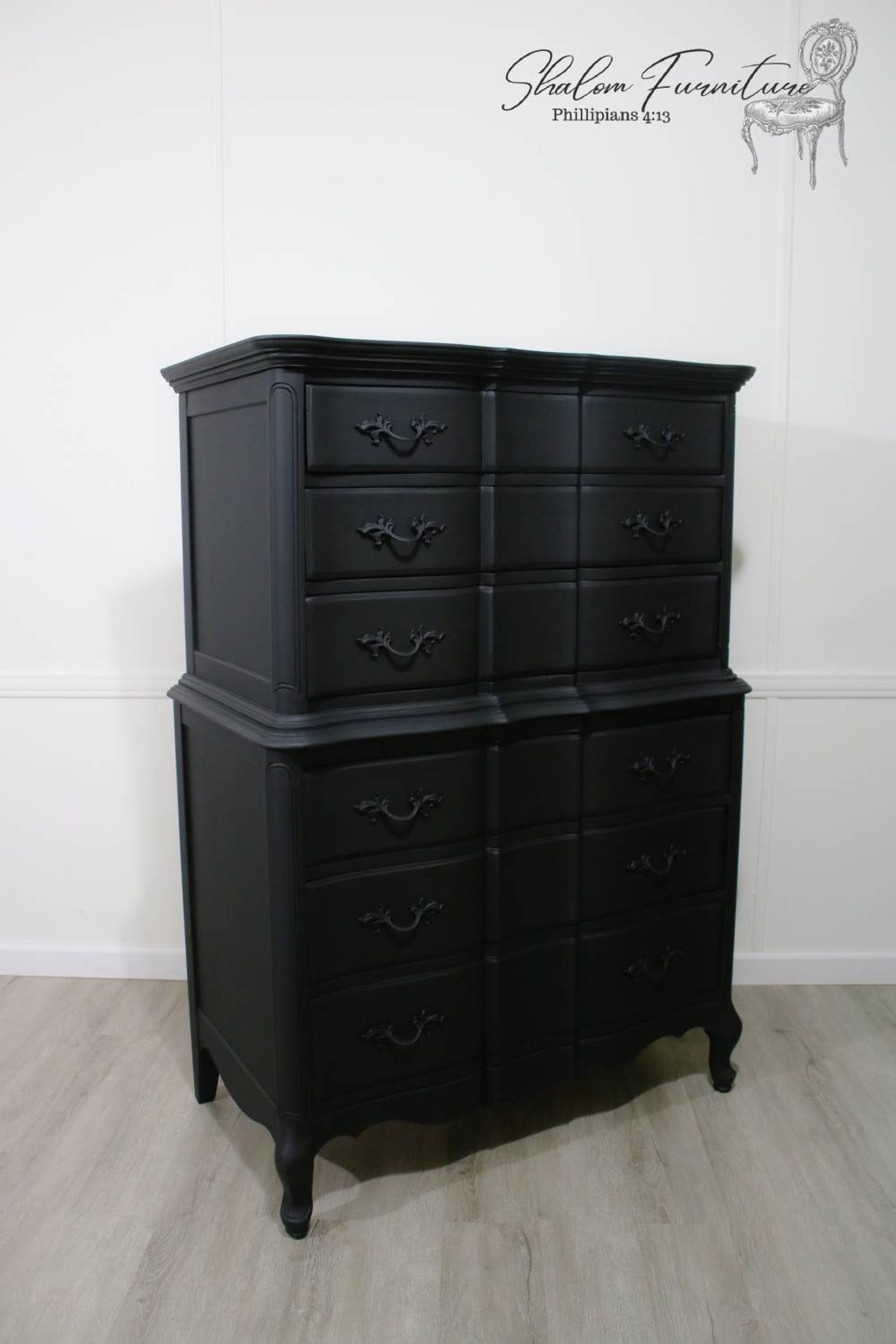 Sold Solid Black French Provincial Dresser Tall Boy With Etsy