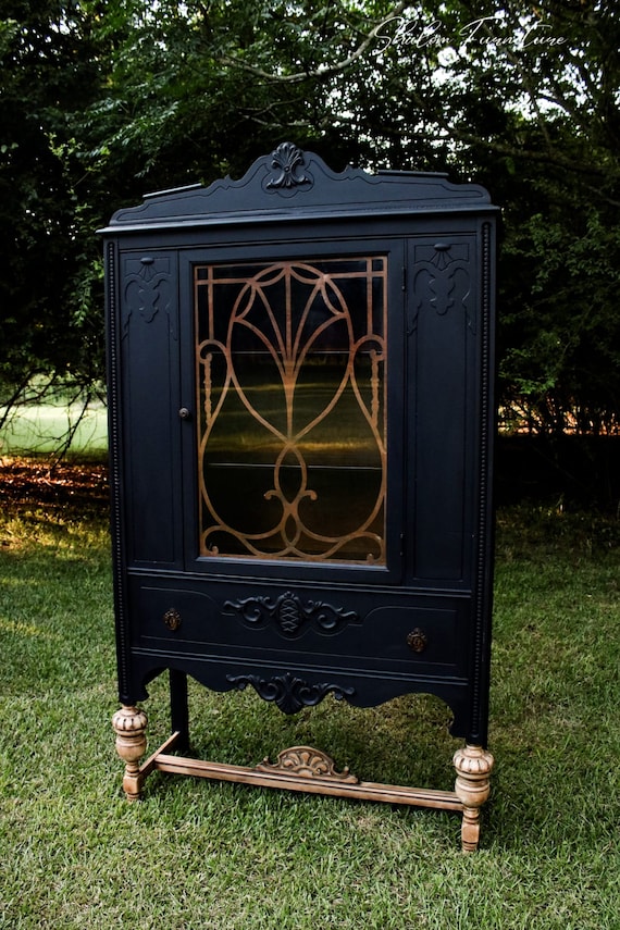 SOLD No longer available!! Vintage Antique Jacobean Style Hutch Cabinet with Rustic Distressed Finish,