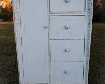 Vintage Shabby Chic White Wardrobe, Distressed French Country Armoire with Storage, Rustic Bedroom Furniture, Farmhouse Closet Organizer