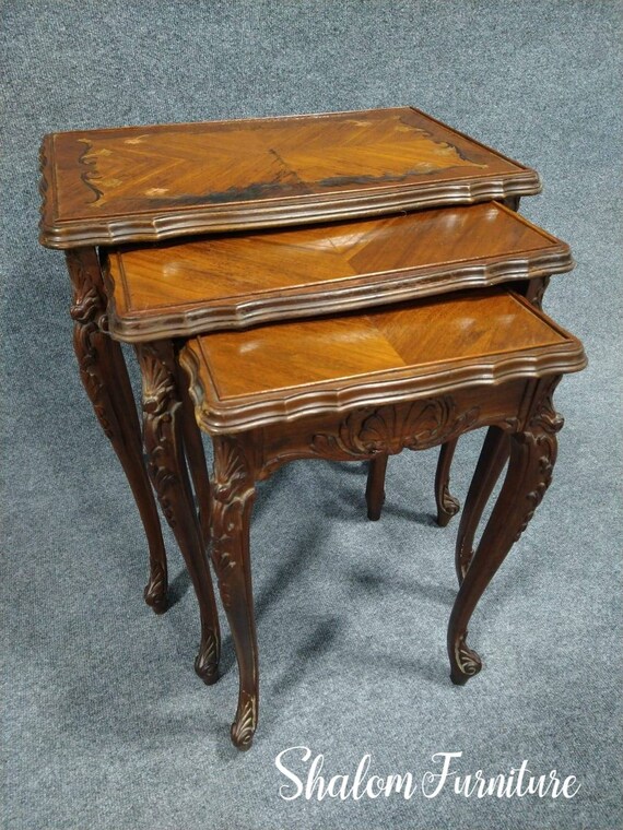 Available! Antique French Victorian carved nesting tables, set of three, Ready for customization!!