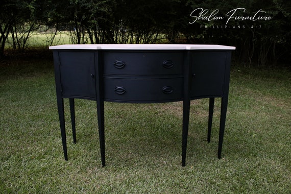 AVAILABLE! Mid-Century Modern Solid Black Painted Buffet with Tall Legs and Barebone Top, credenza, kitchen island, island, tv console