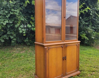 Mid Century Modern Cabinet with Glass Doors and Solid Wood Build