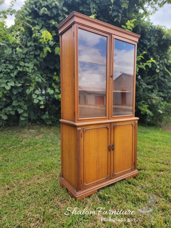 Mid Century Modern Cabinet with Glass Doors and Solid Wood Build
