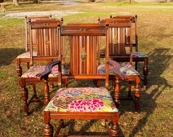 antiques Jacobean dining chairs.(1 captain chair and 4 regular chairs).5 chairs in total.