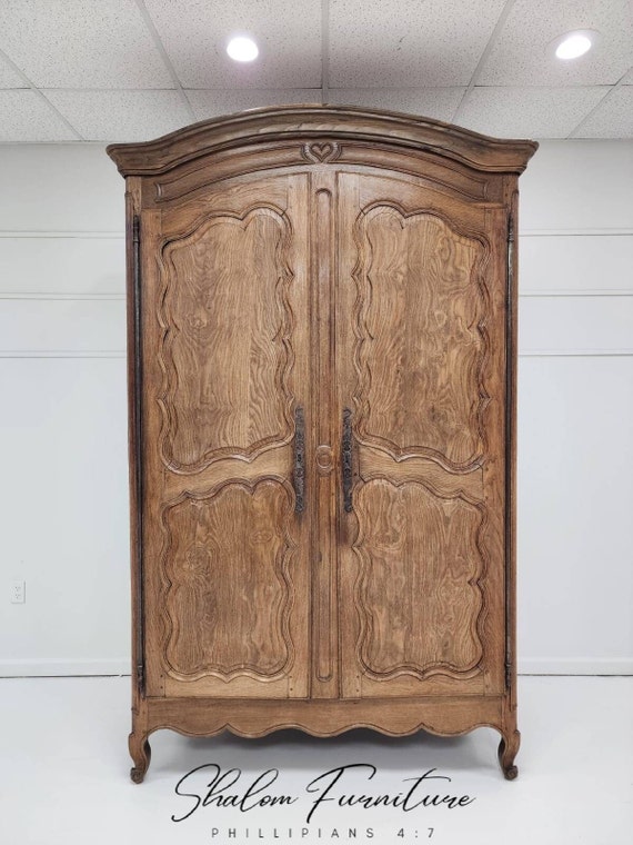 18th Century French Provincial Solid Wood Hutch - Curvaceous Design, Heart Carving, Original Hardware, Authentic Planking
