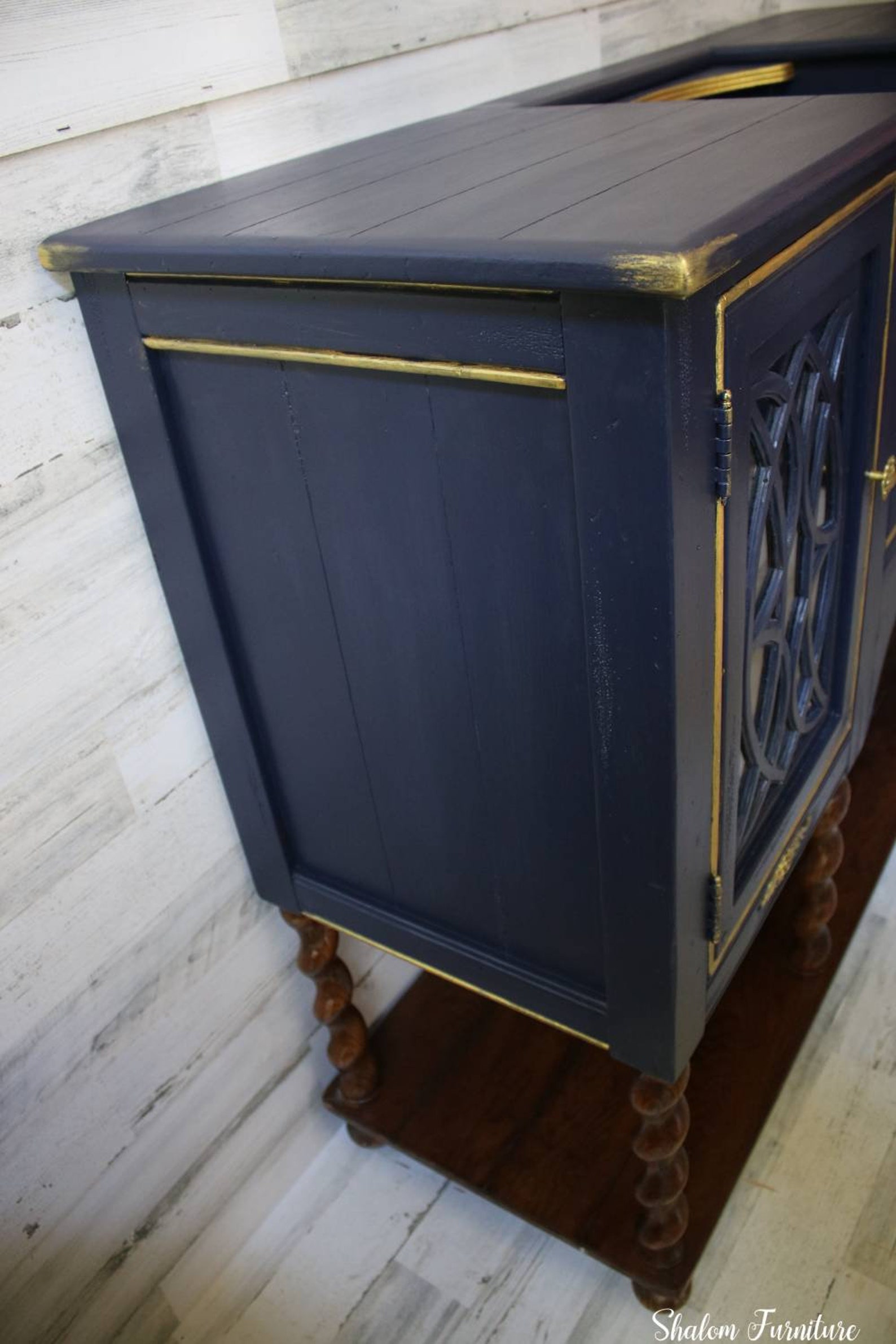 Refinished Buffet Server Table Blue and Gold With Wooden Etsy UK