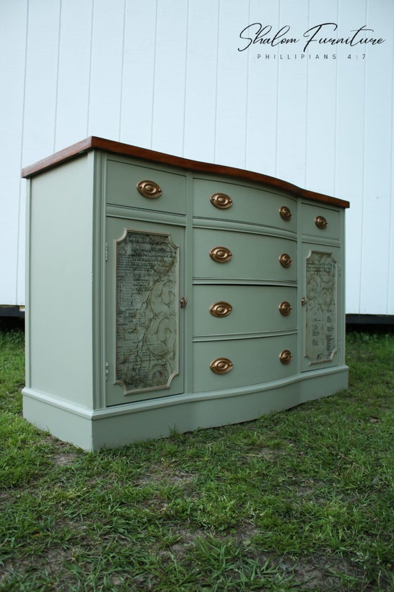 Sold!sold!example of my work message me for a similar.Buffet with Sage Body, Gold Accents, and Solid Wood Construction