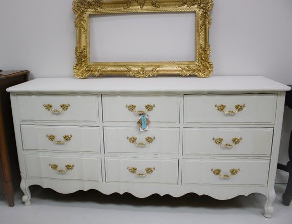 SOLD NO LONGER available!!! Free Shipping! French Provincial nine Drawer white dresser and gold knobs Regency Hollywood Chic Boudoir