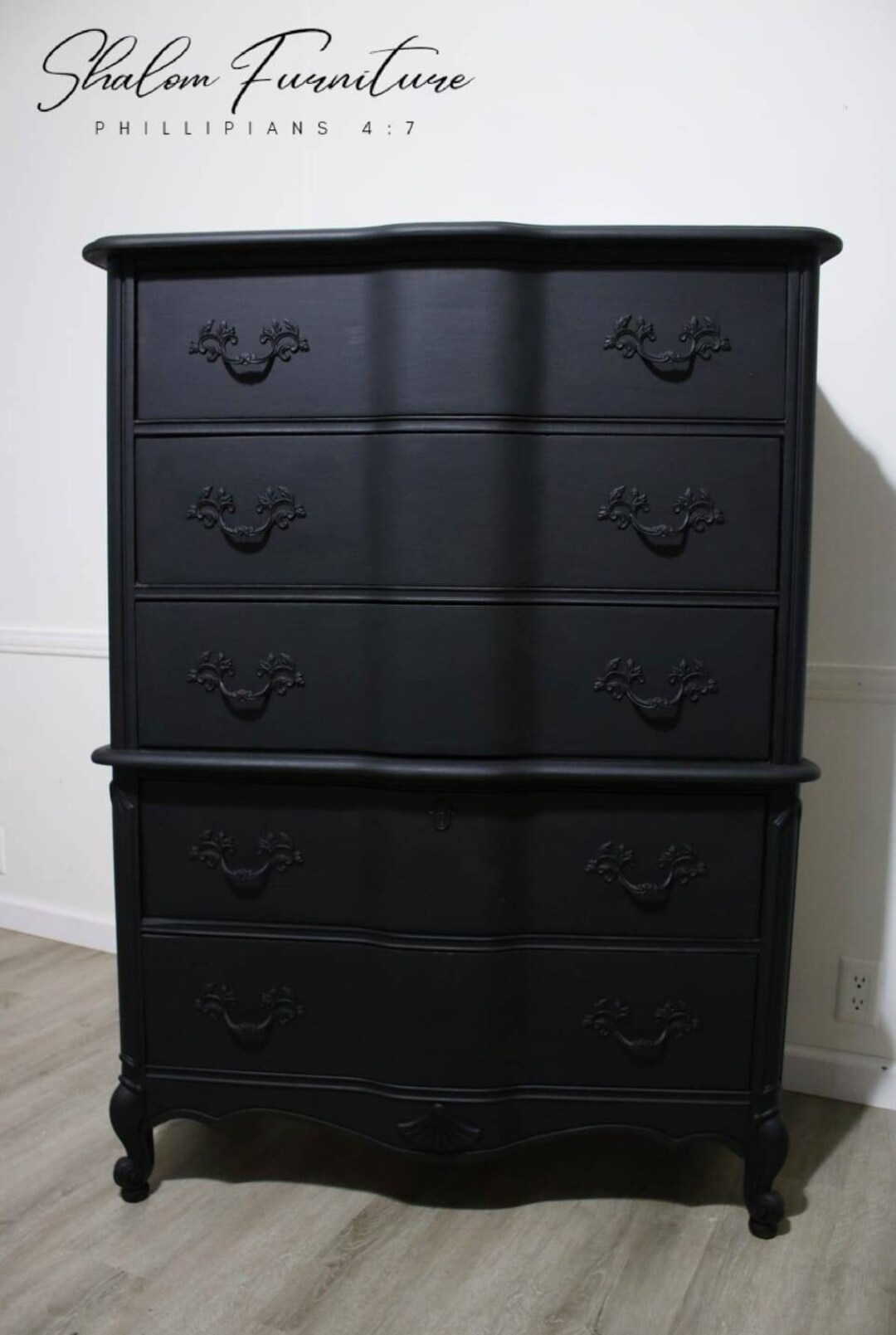 Black French Provincial Tall Boy Dresser Victorian Vintage Etsy
