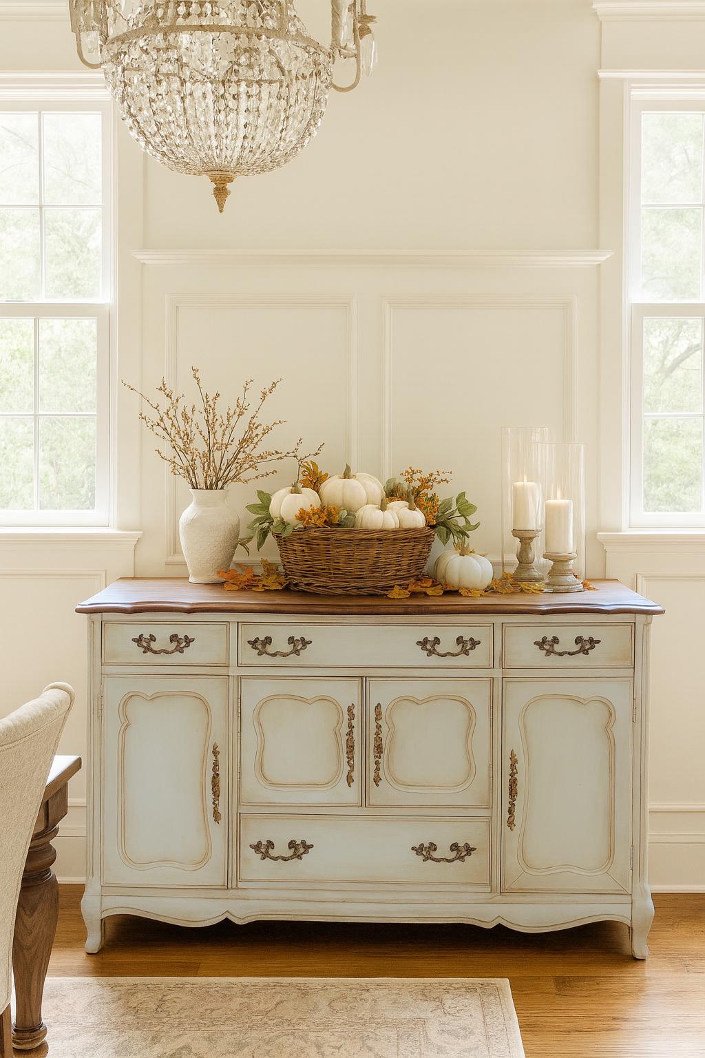 NEW! AVAILABLE! Vintage French Provincial Buffet Sideboard | Distressed Cream Dresser | Antique Style Server | Farmhouse Entryway Credenza