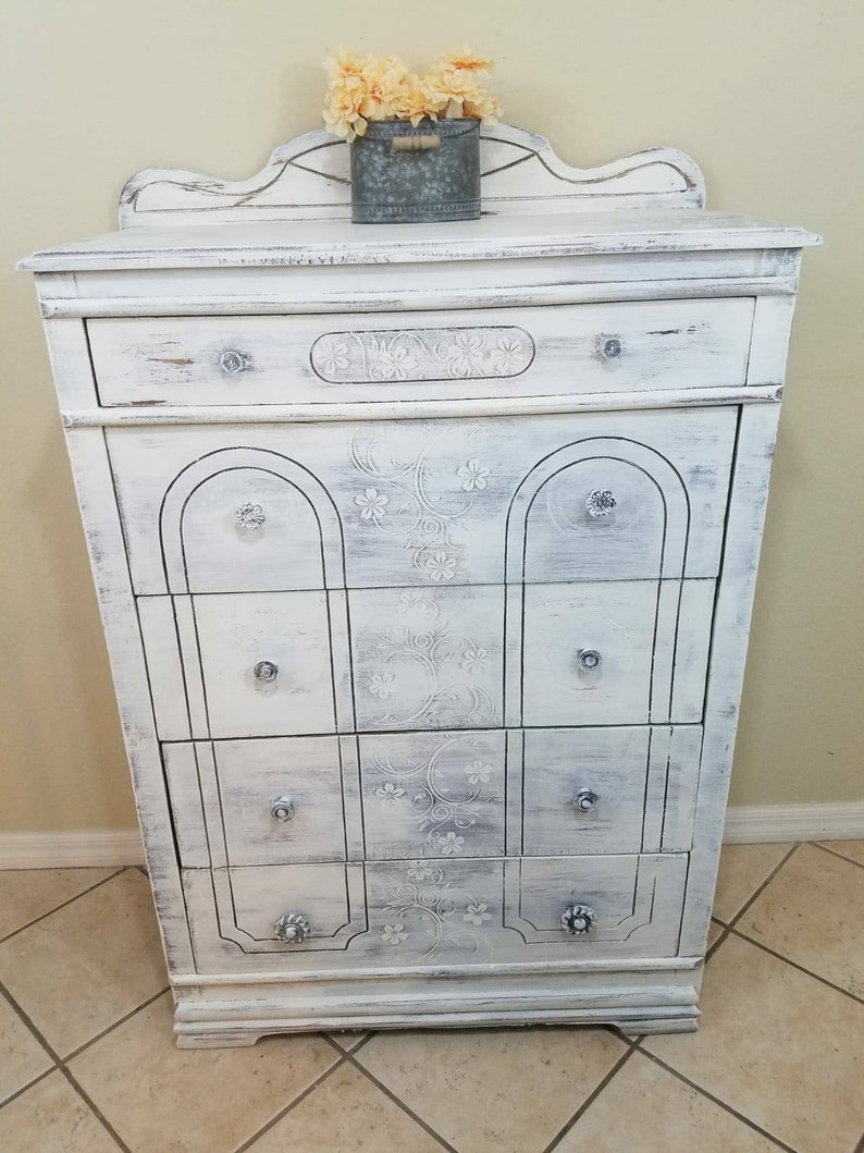 White Distressed Antique Dresser Rustic And Farmhouse Style Etsy