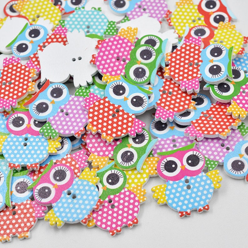 20pcs 3233mm Mix Color Large Owl Wooden Buttons Sewing Wood Etsy
