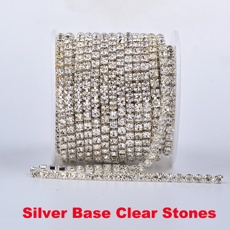 1//10yards ss6//8//10//12//16//18 Crystal Clear Rhinestones gold close cup Chain Trims